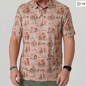 BURLEBO Sz XL Desert Adventure Print Button Up Shirt Short Sleeve EUC